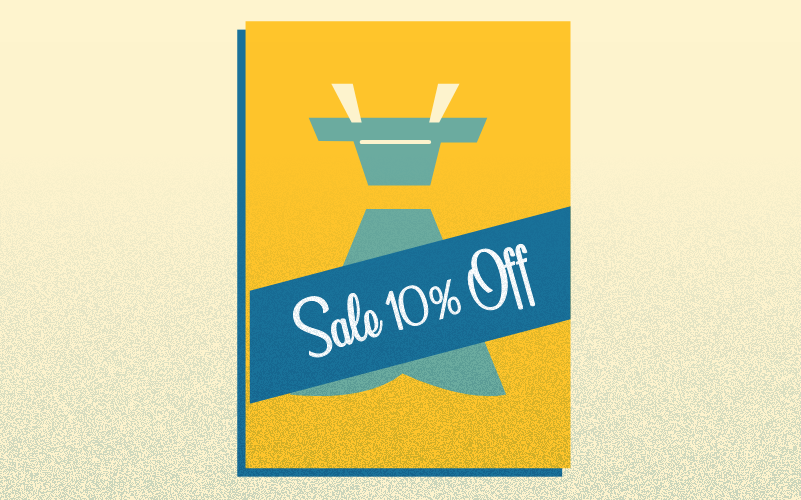 Illustration of a poster showing a dress for 10% off