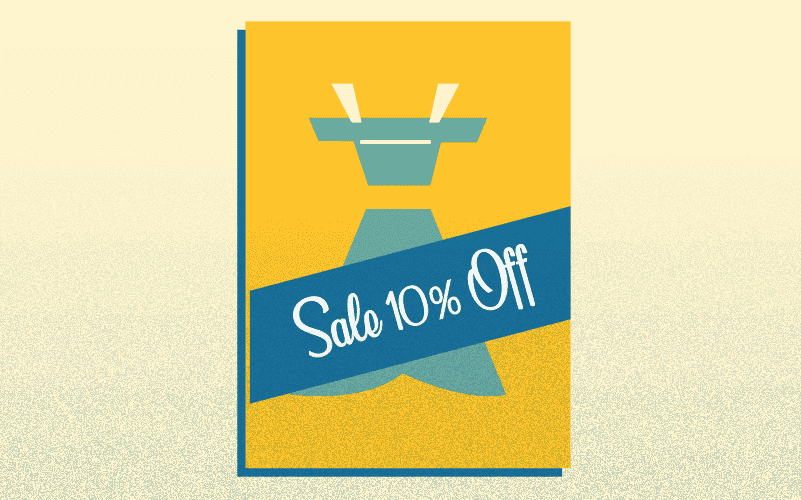 Illustration of a poster showing a dress for 10% off