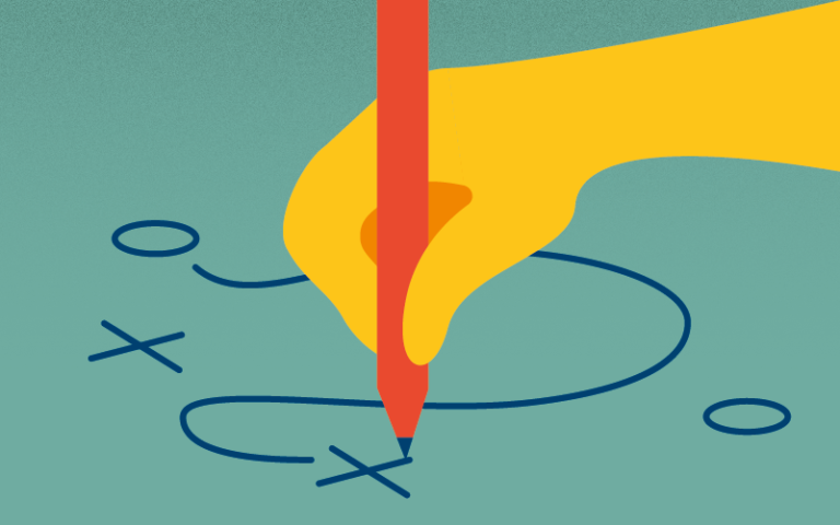 Illustration of hand drawing a line between two points