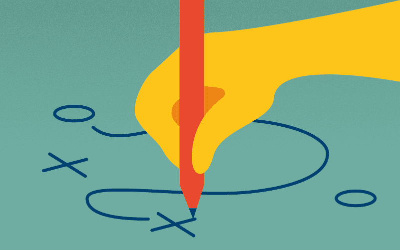 Illustration of hand drawing a line between two points