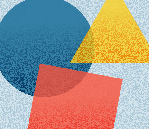 Illustration of a blue circle, red square, and yellow triangle overlapping at the corners on a light blue background
