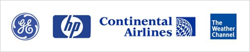 Collage of GE, HP, Continental Airlines, and The Weather Channel logos