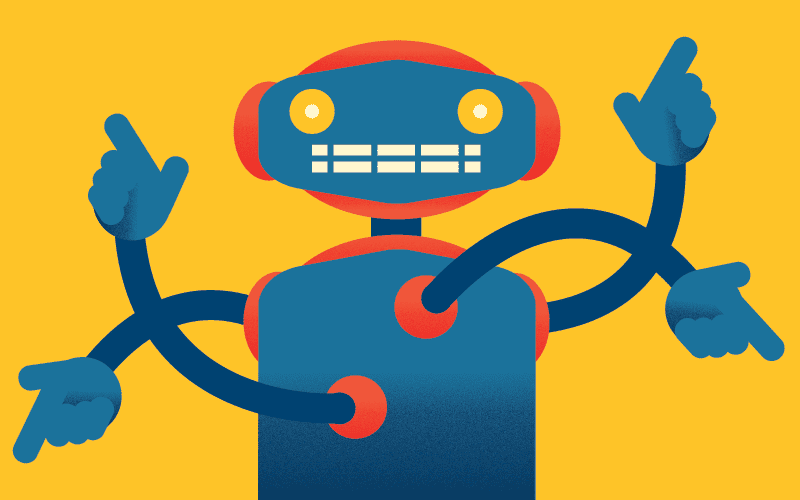 Illustration of robot with multiple arms pointing in different directions