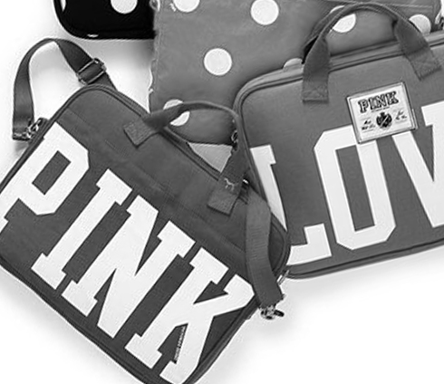 Black and white photo of Victoria's Secret Pink merchandise