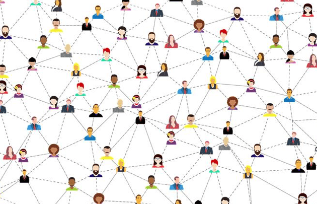 Illustration of web of people connected by dotted lines