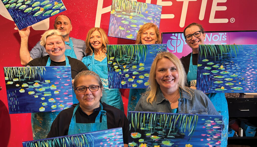 The FatRabbit Creative team at Pinot's Palette with their Monet masterpieces