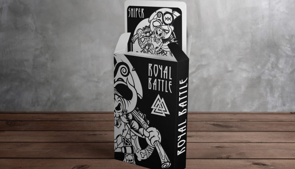 hand illustrated designs on a card game box